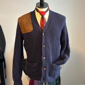Ralph Lauren Dark Blue Cardigan with Tan Suede Accent